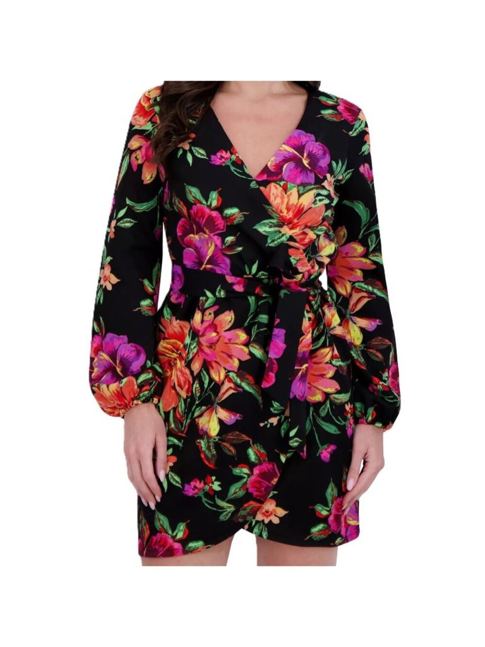 Siena Women's Floral Surplice V-Neck Long-Sleeve Dress Size 10 MSRP $128 NWT